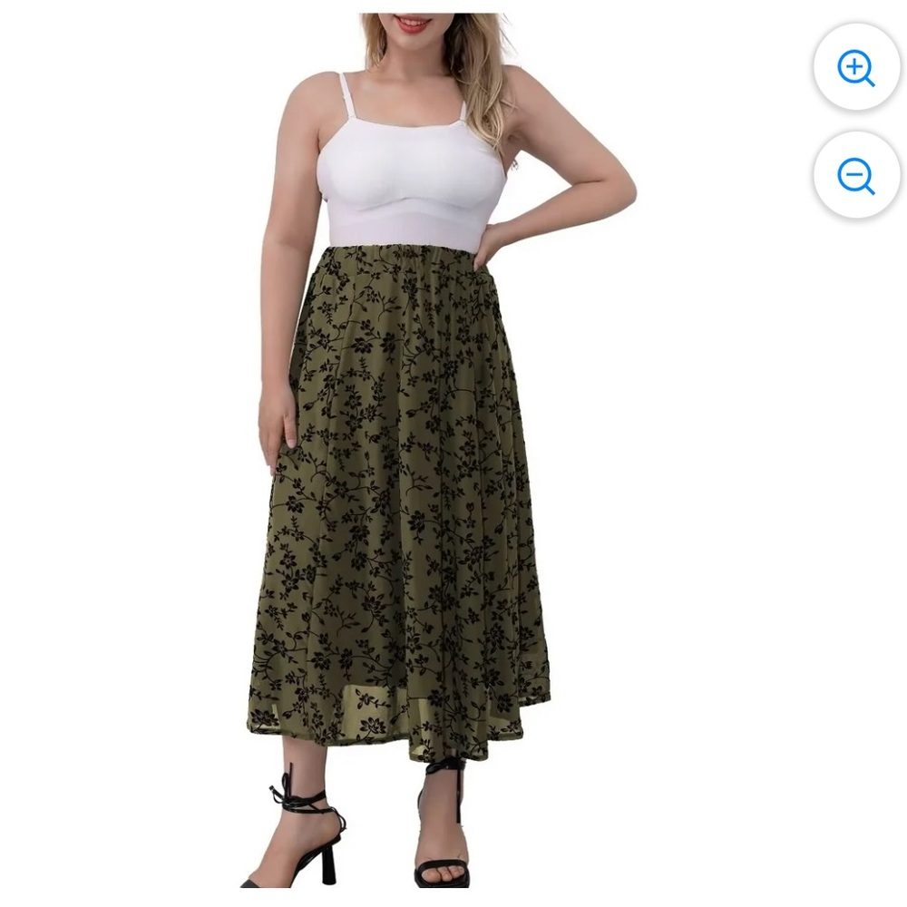 Elegant Olive and Black Floral Maxi Skirt